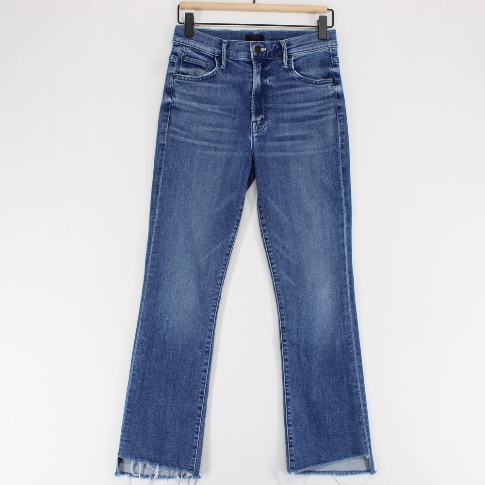 Mother Insider Crop Step Fray Jeans Womens 27 Blue Wish On A Star Stretch